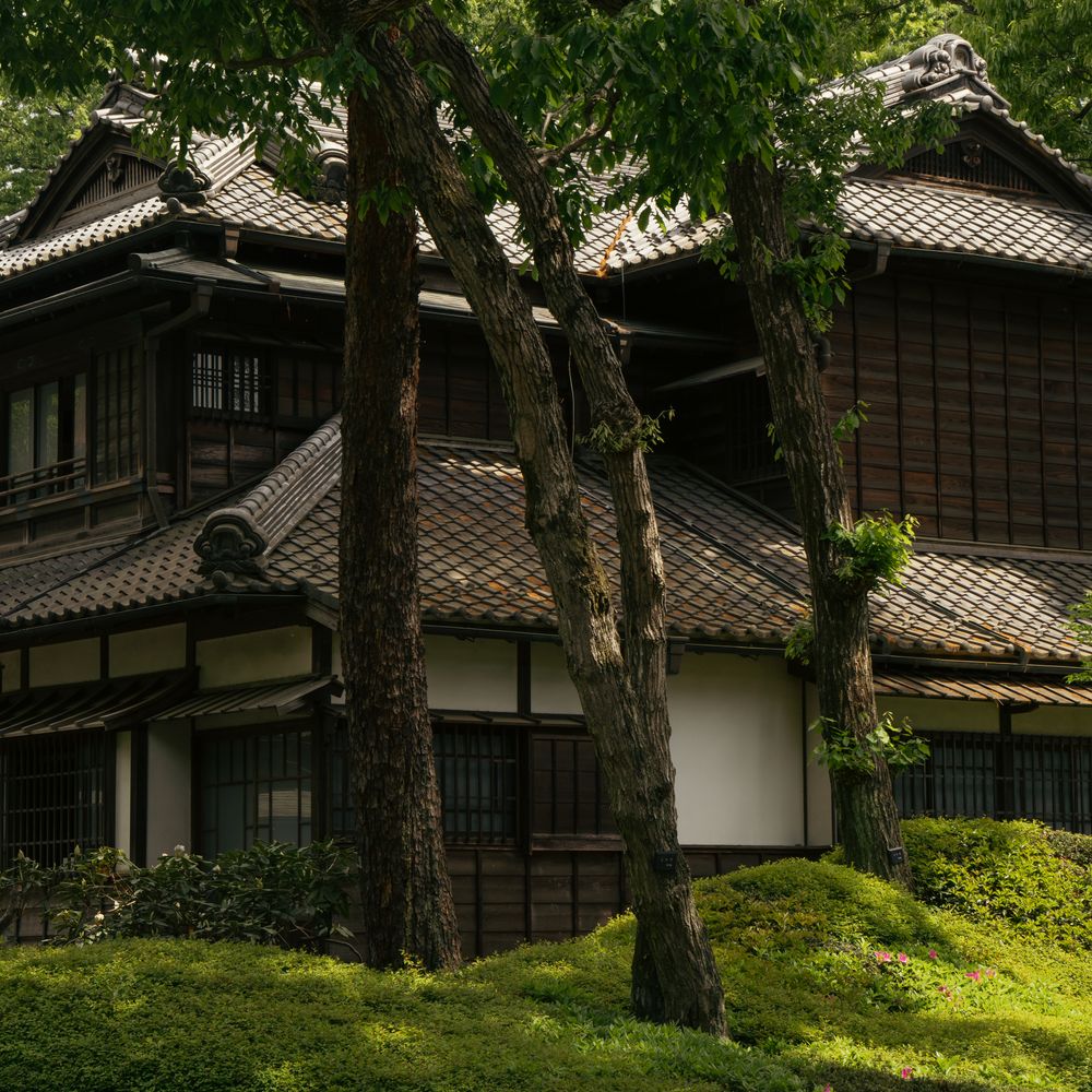 緑に囲まれた築100年の古民家の外観